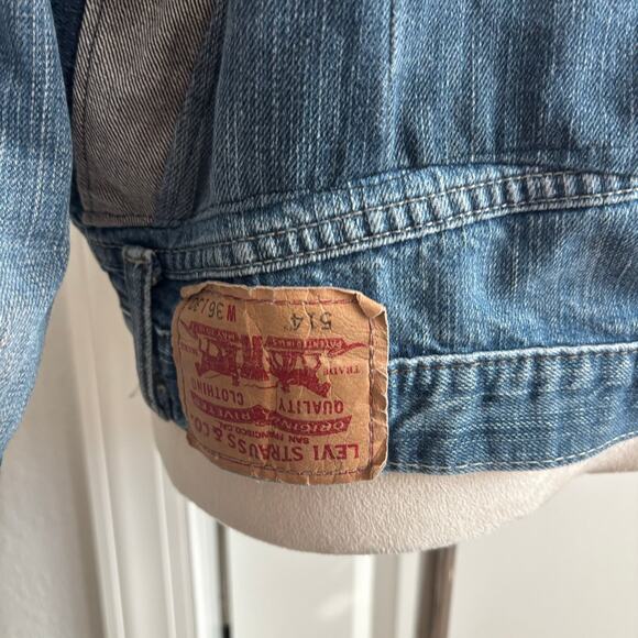 Levi's Custom Reworked Denim Jacket Upcycled Patchwork Jean Jacket Sz M Bomber - Picture 8 of 12